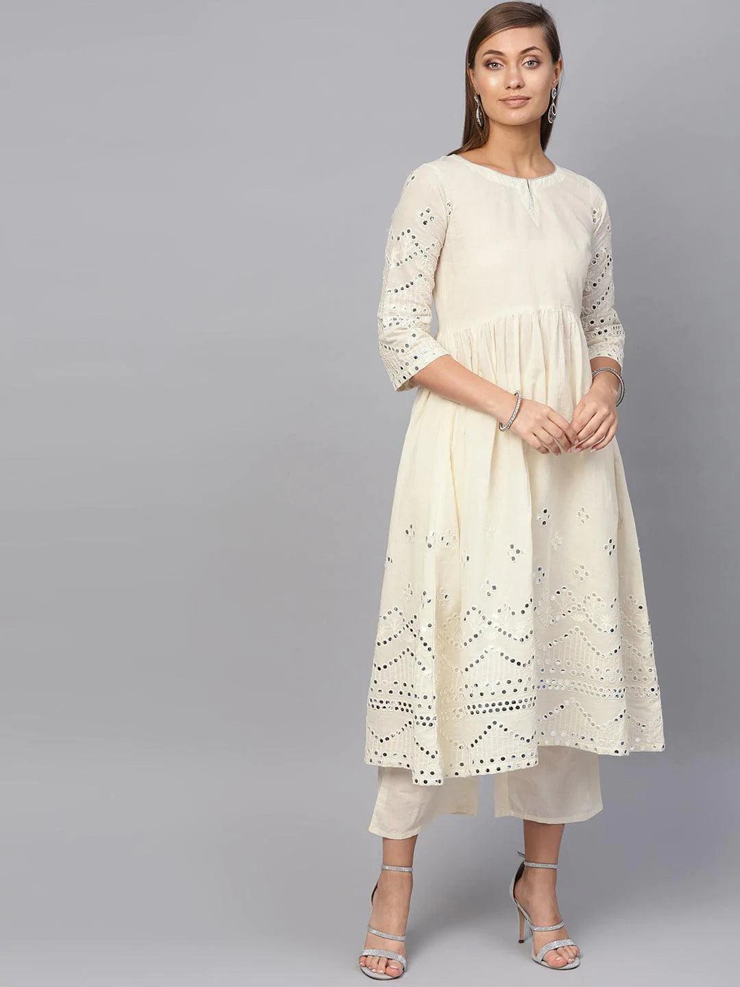 White Embroidered Cotton Kurta Set