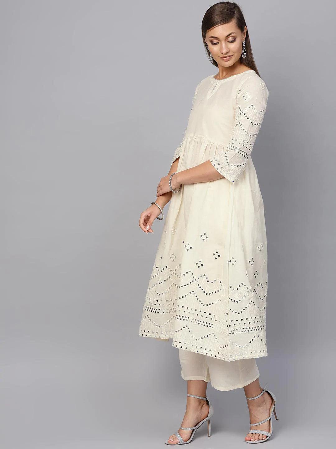 White Embroidered Cotton Kurta Set