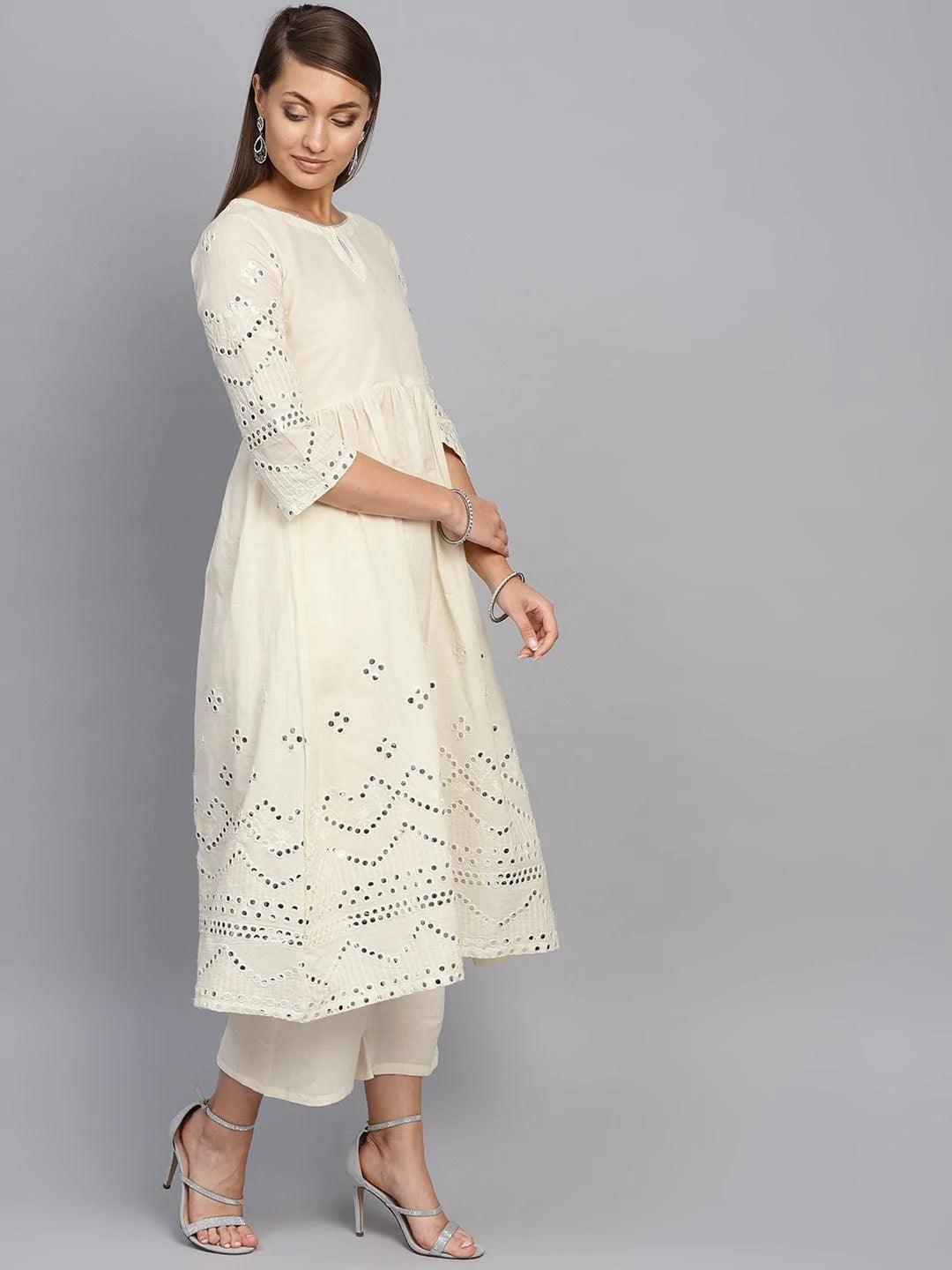 White Embroidered Cotton Kurta Set