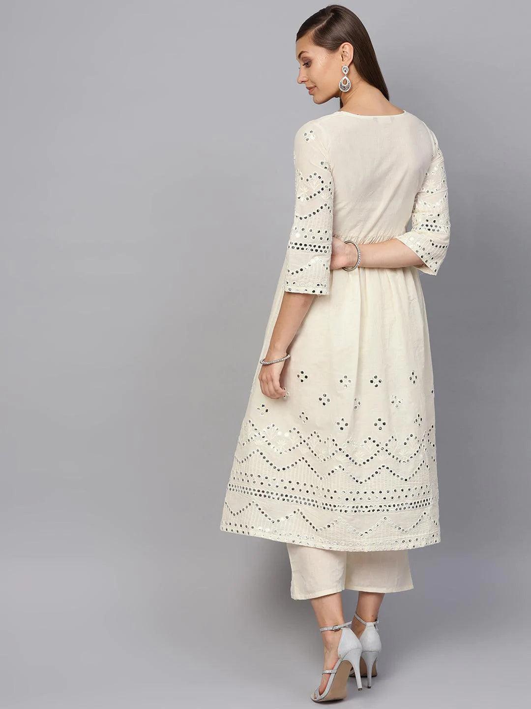 White Embroidered Cotton Kurta Set