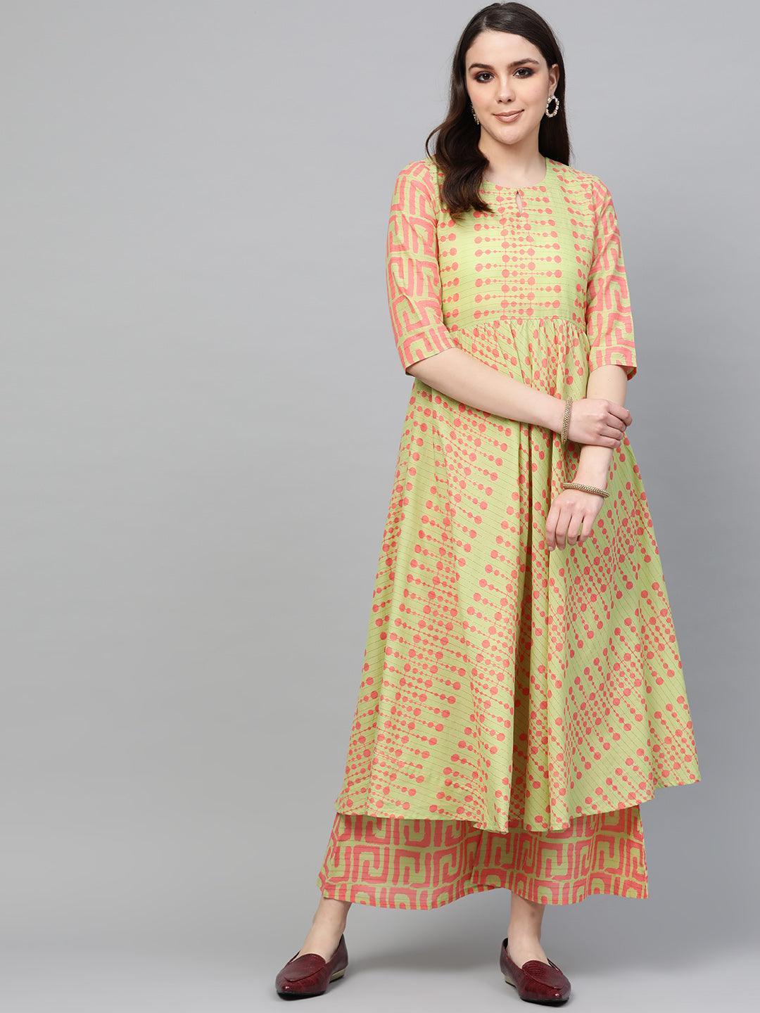 Green Printed Cotton Kurta Set