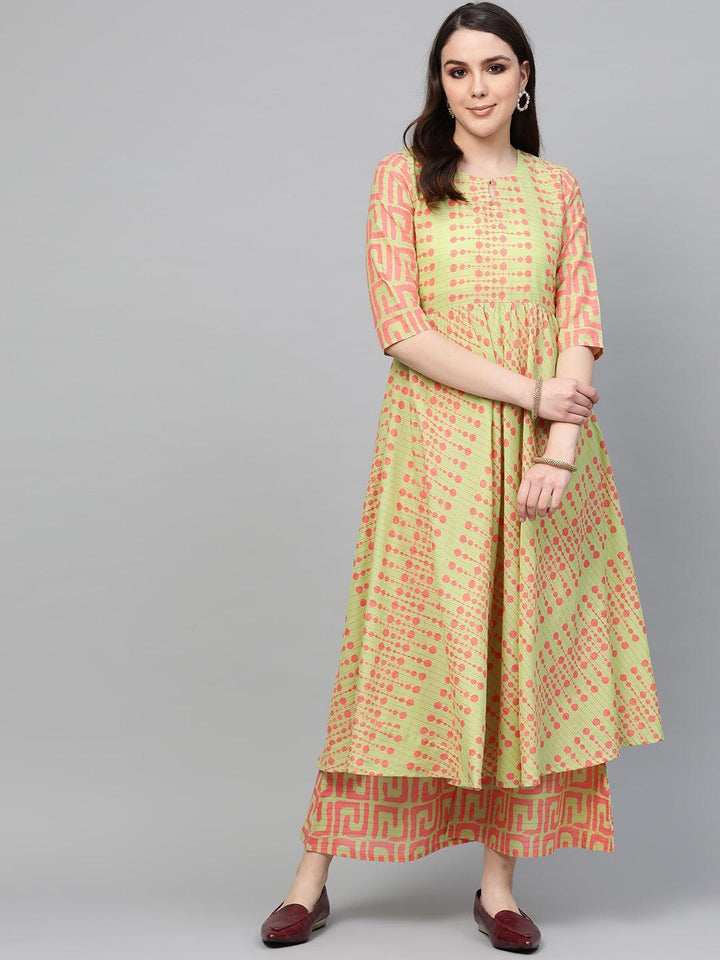 Green Printed Cotton Kurta Set - ShopLibas