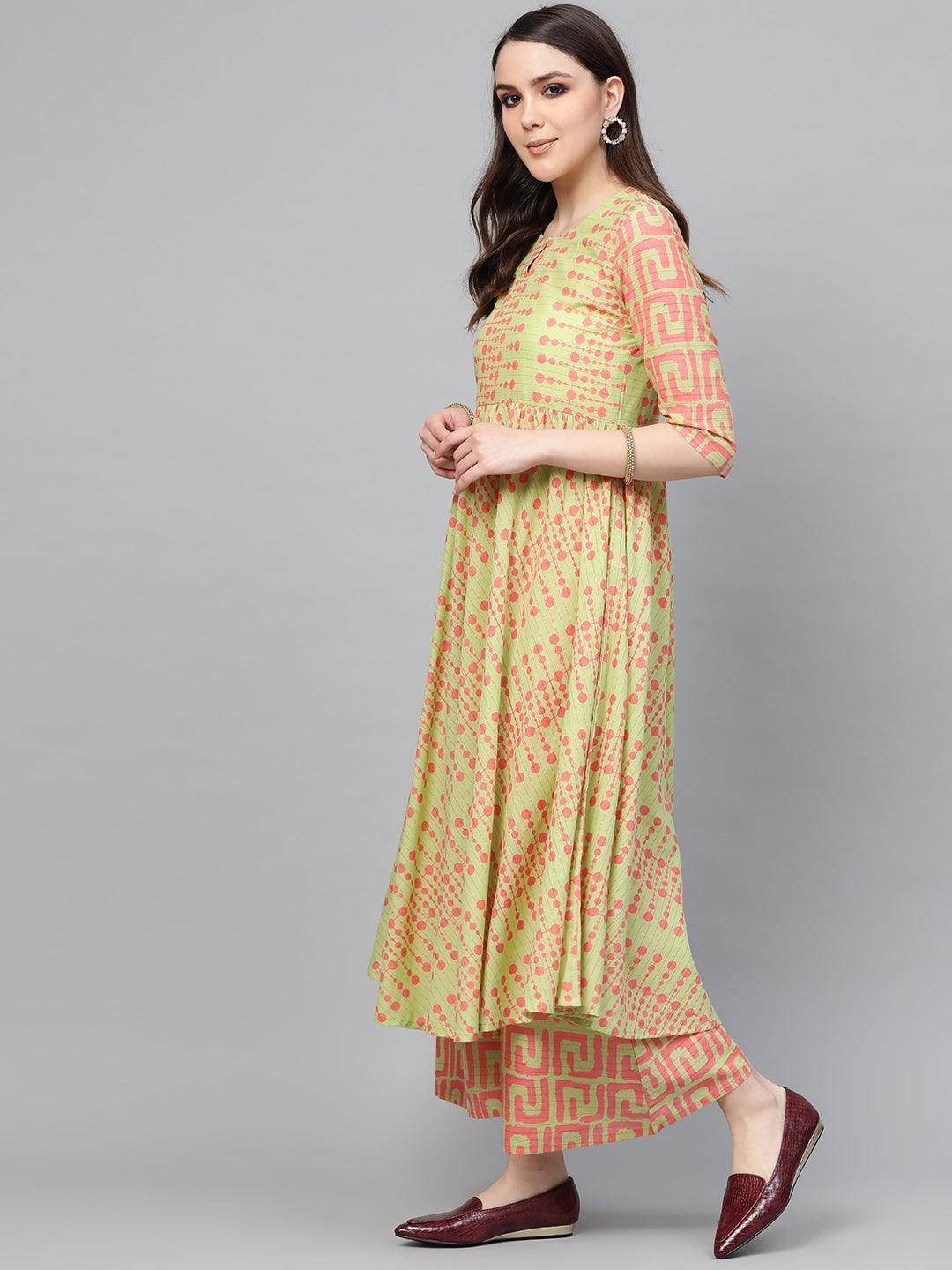 Green Printed Cotton Kurta Set