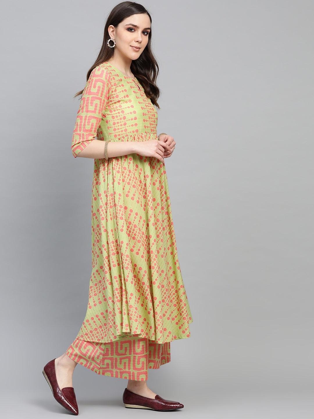 Green Printed Cotton Kurta Set