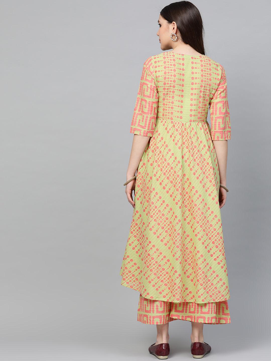 Green Printed Cotton Kurta Set