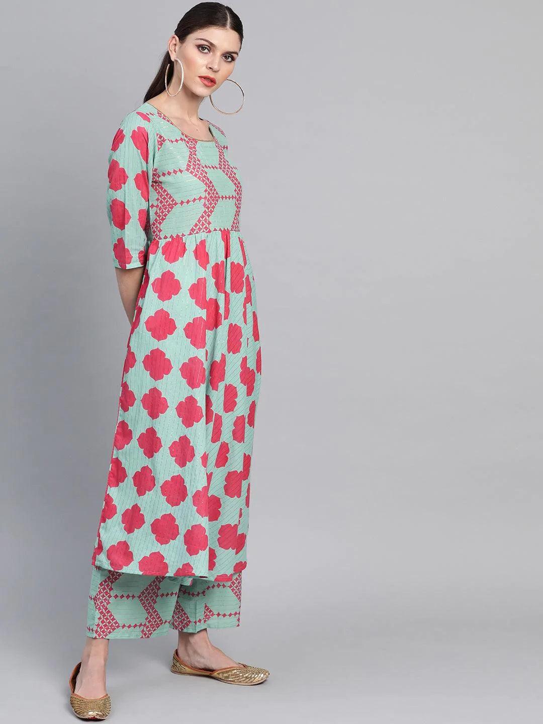 Blue Printed Cotton Kurta Set