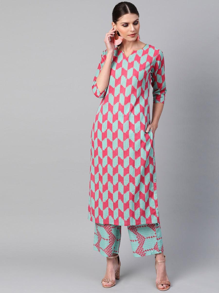 Multicoloured Printed Cotton Kurta Set