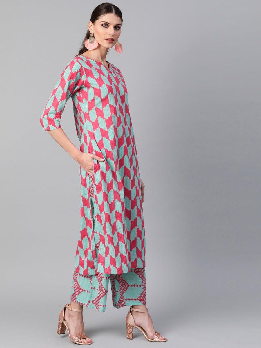 Multicoloured Printed Cotton Kurta Set