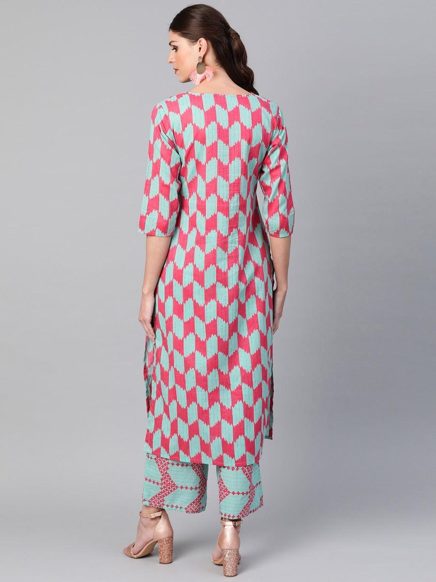 Multicoloured Printed Cotton Kurta Set