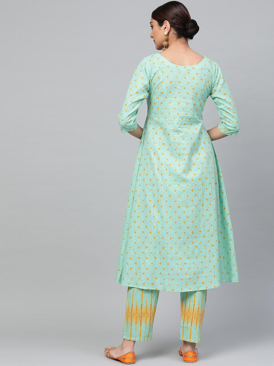 Green Printed Cotton Kurta Set