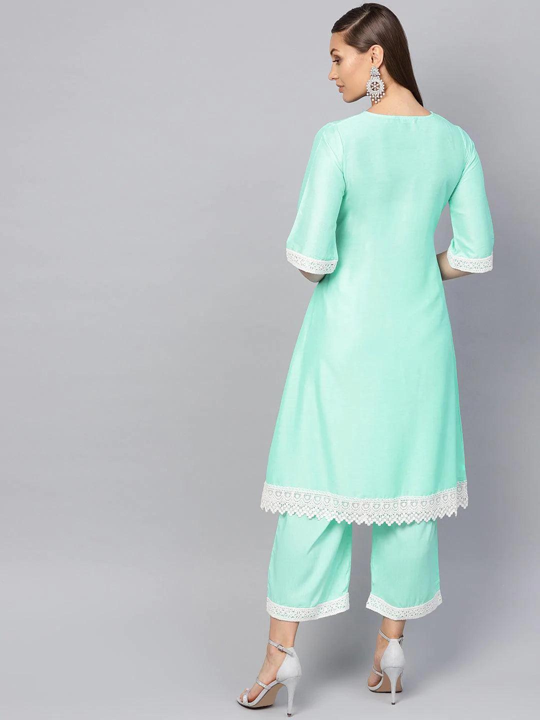 Green Embroidered Muslin Kurta Set - ShopLibas