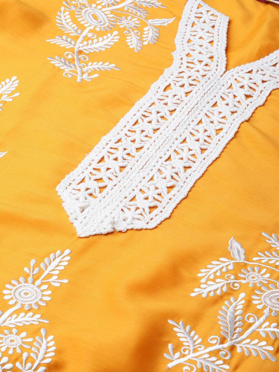 Yellow Embroidered Polyester Kurta Set