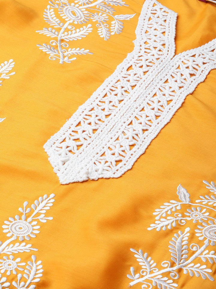 Yellow Embroidered Polyester Kurta Set - ShopLibas