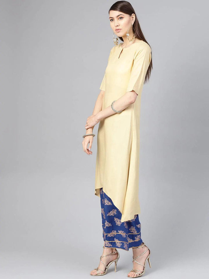 Beige Solid Rayon Kurta Set - ShopLibas