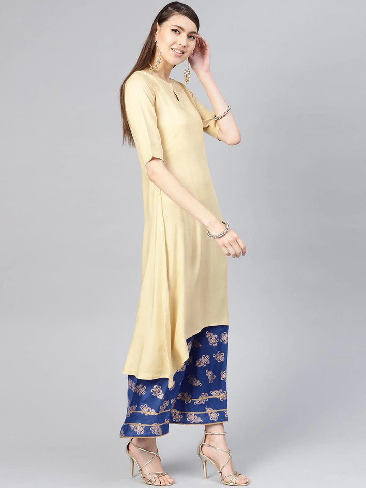 Beige Solid Rayon Kurta Set - ShopLibas