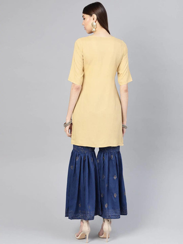 Beige Solid Rayon Kurta Set - ShopLibas