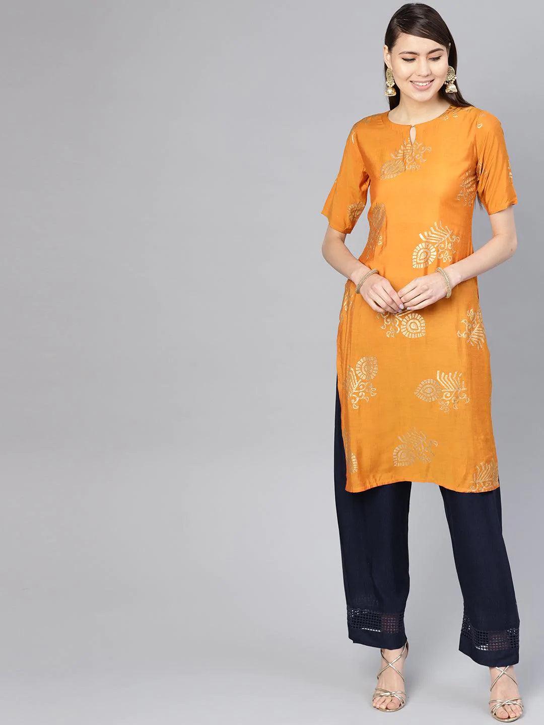 Orange Printed Muslin Kurta Set - ShopLibas