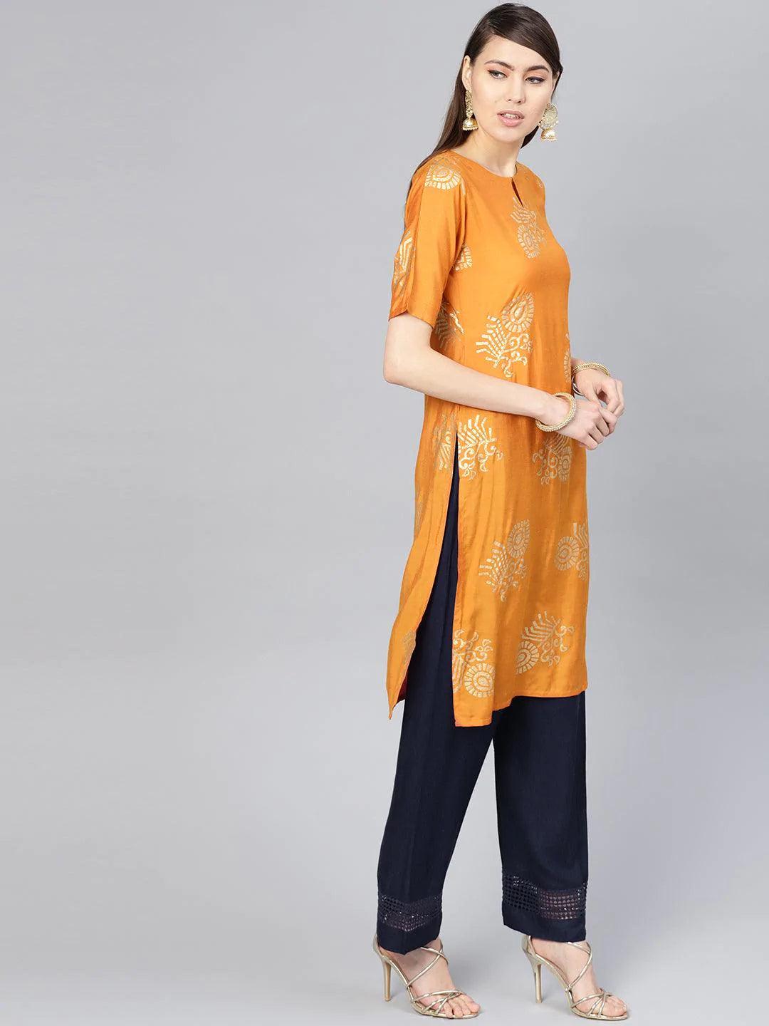 Orange Printed Muslin Kurta Set - ShopLibas