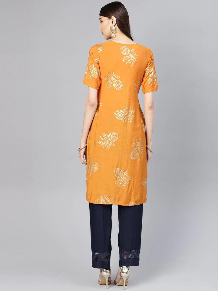 Orange Printed Muslin Kurta Set - ShopLibas