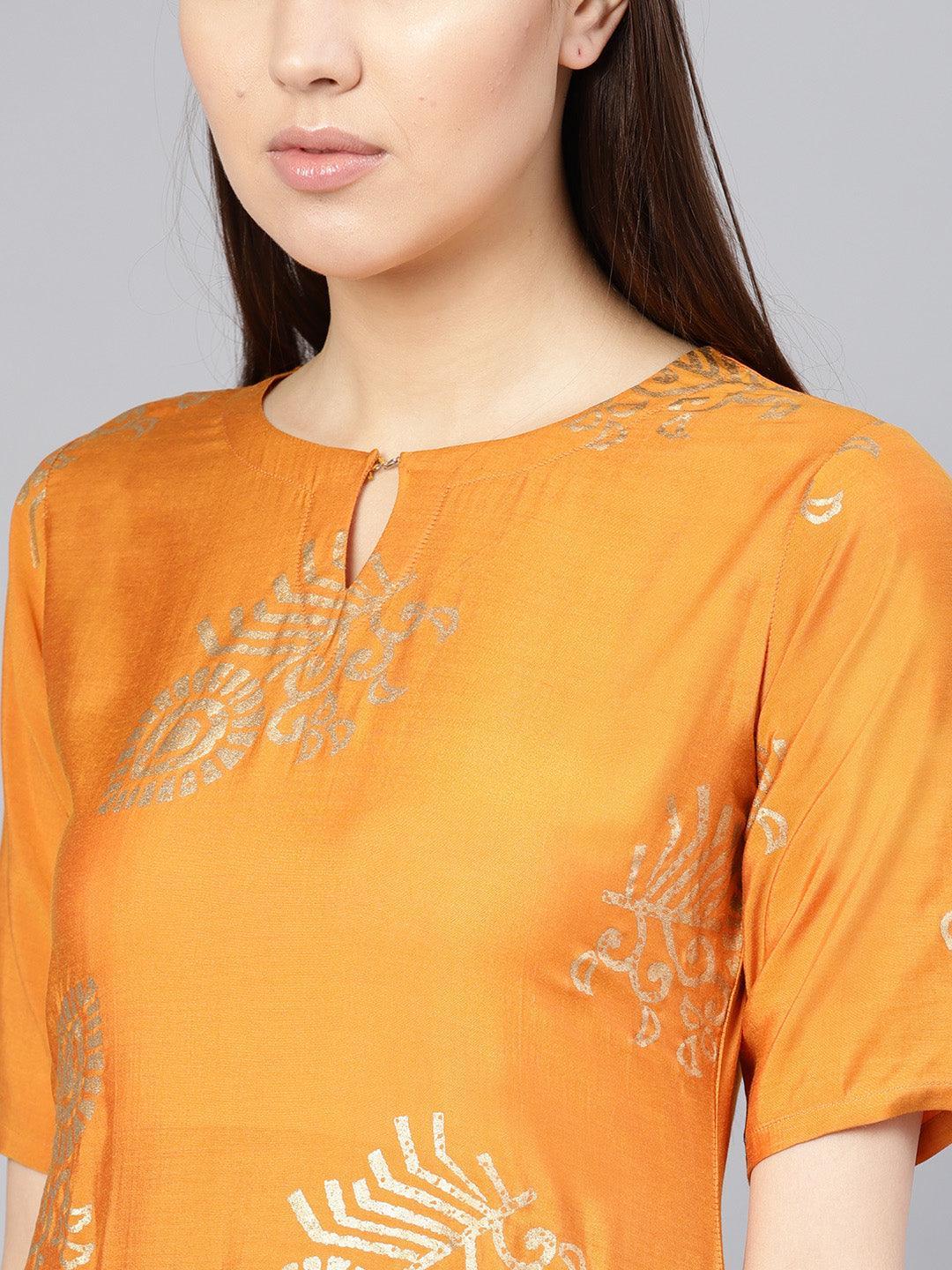 Orange Printed Muslin Kurta Set - ShopLibas