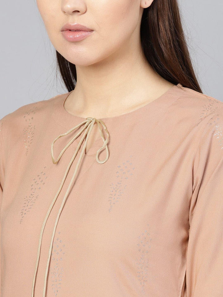 Beige Printed Rayon Kurta Set - ShopLibas