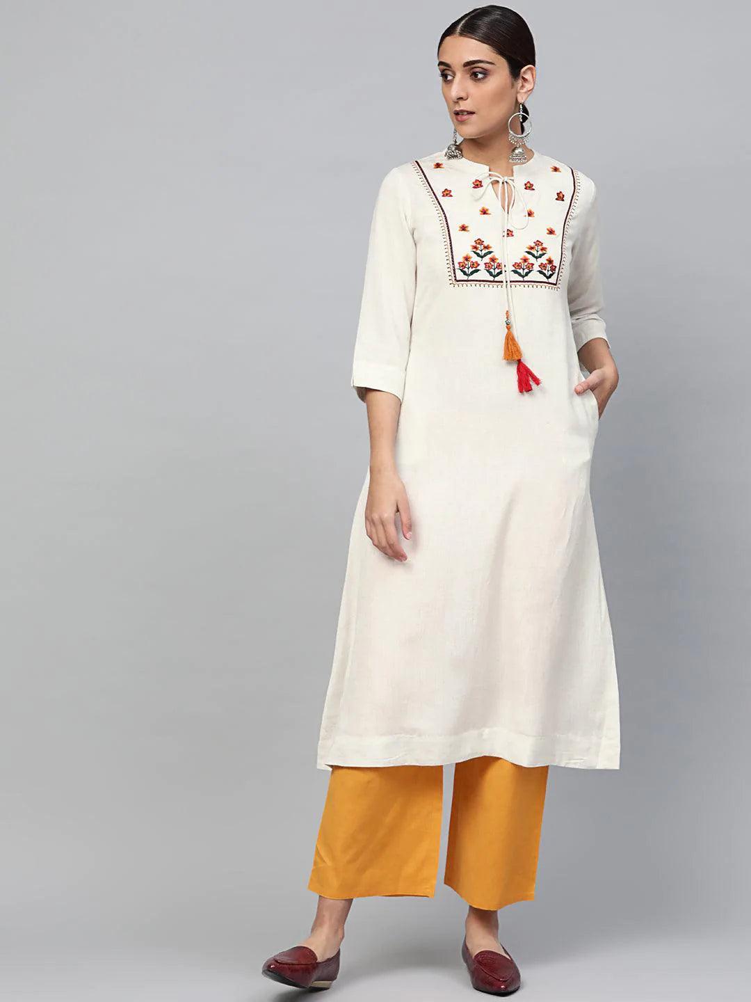 White Embroidered Cotton Kurta Set