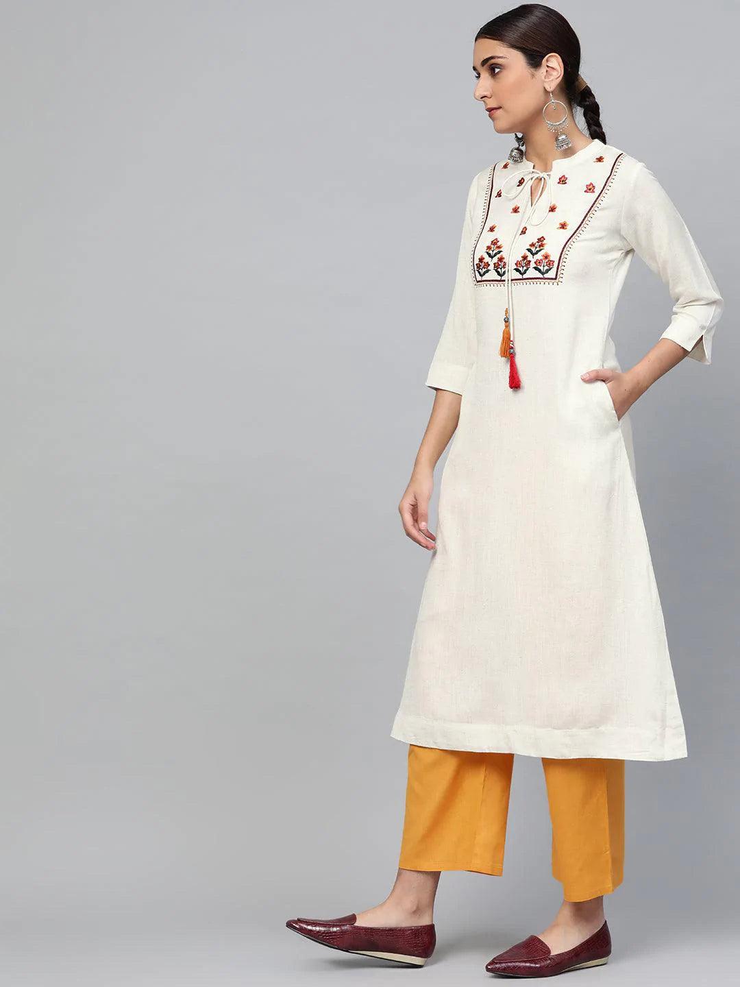 White Embroidered Cotton Kurta Set