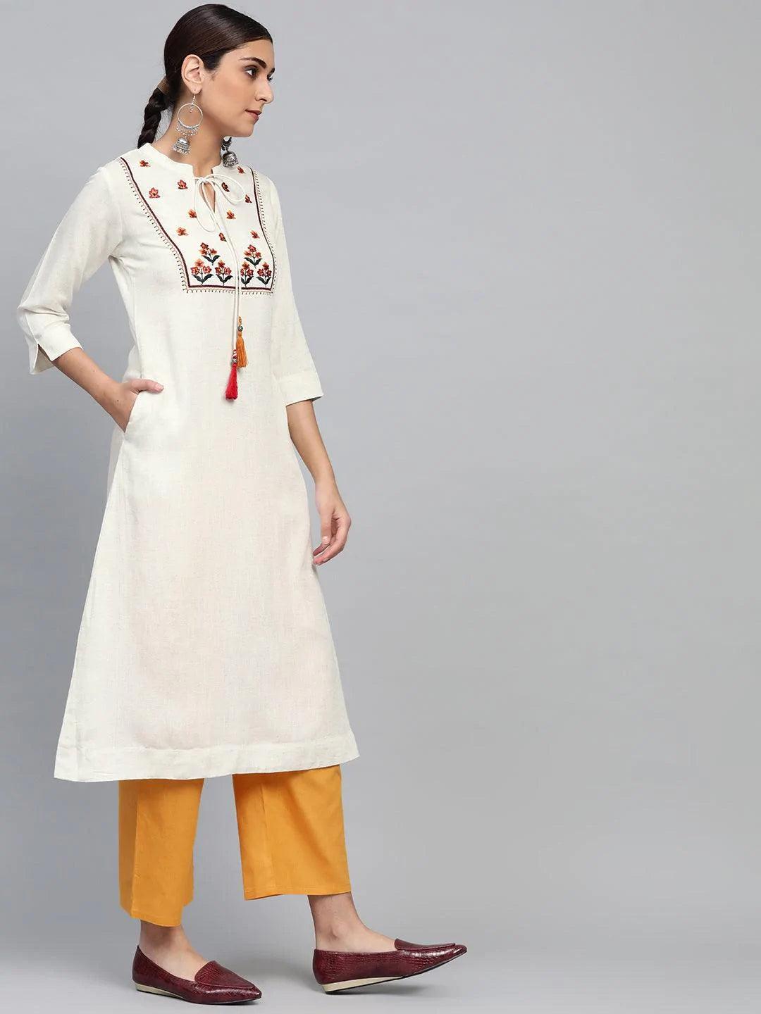 White Embroidered Cotton Kurta Set