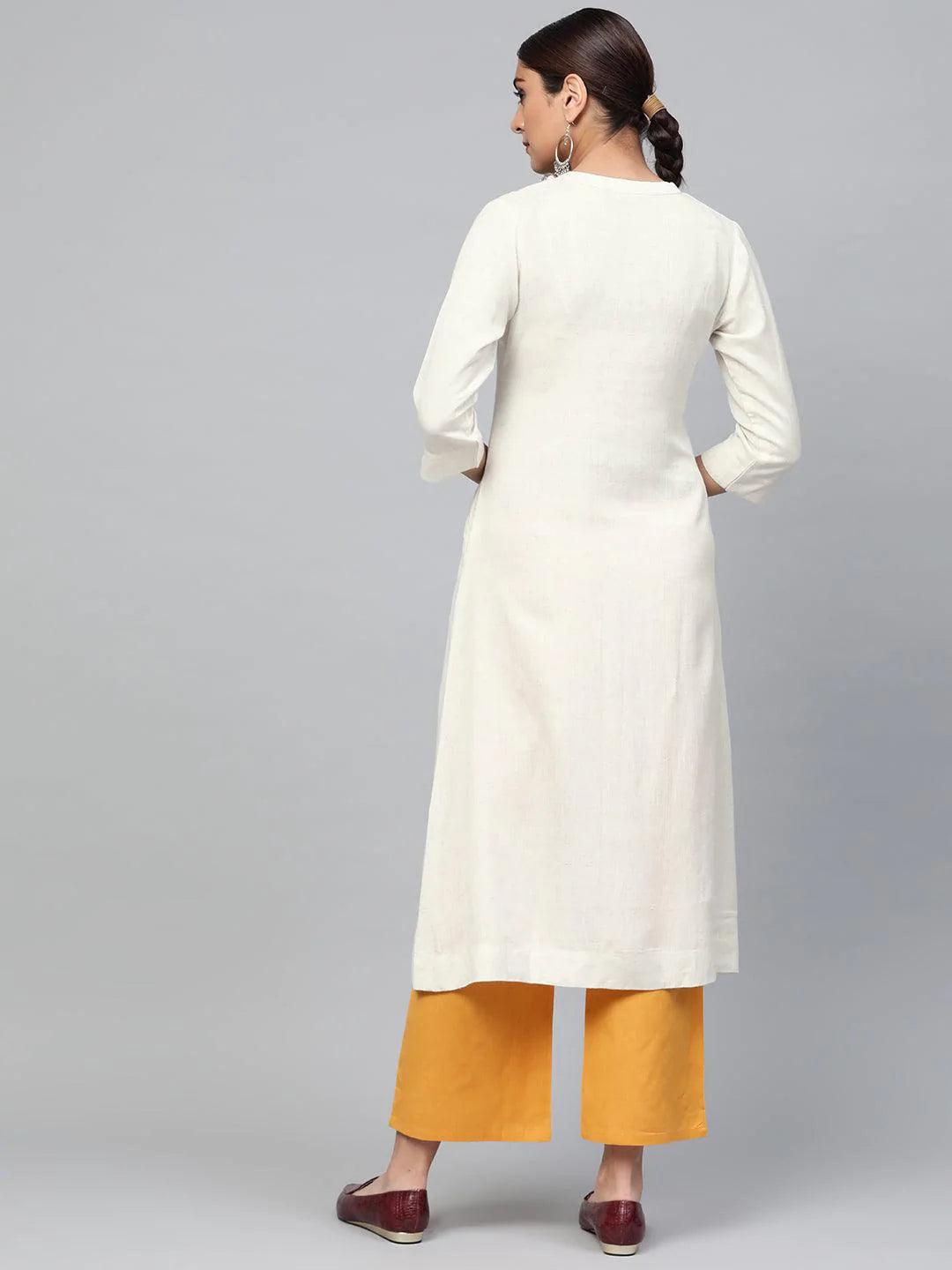 White Embroidered Cotton Kurta Set