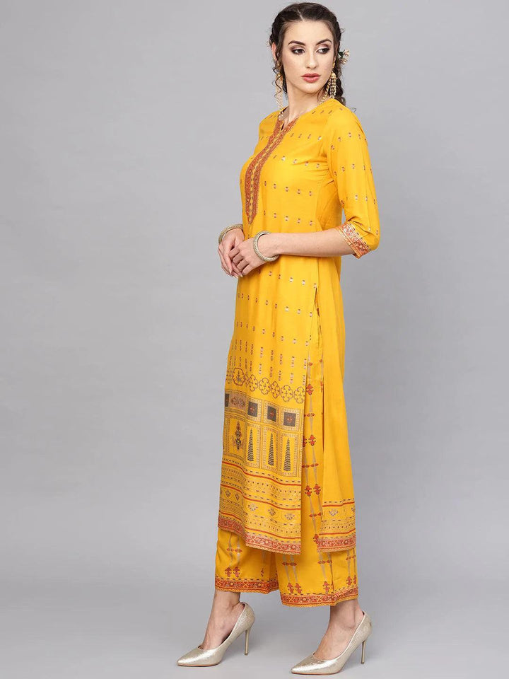 Yellow Printed Rayon Kurta Set - ShopLibas