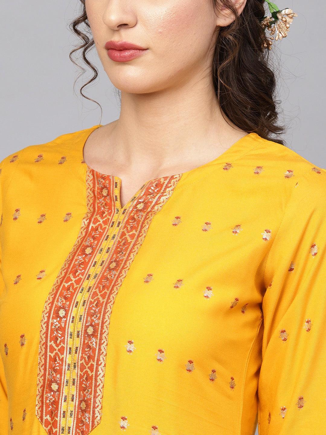 Yellow Printed Rayon Kurta Set - ShopLibas