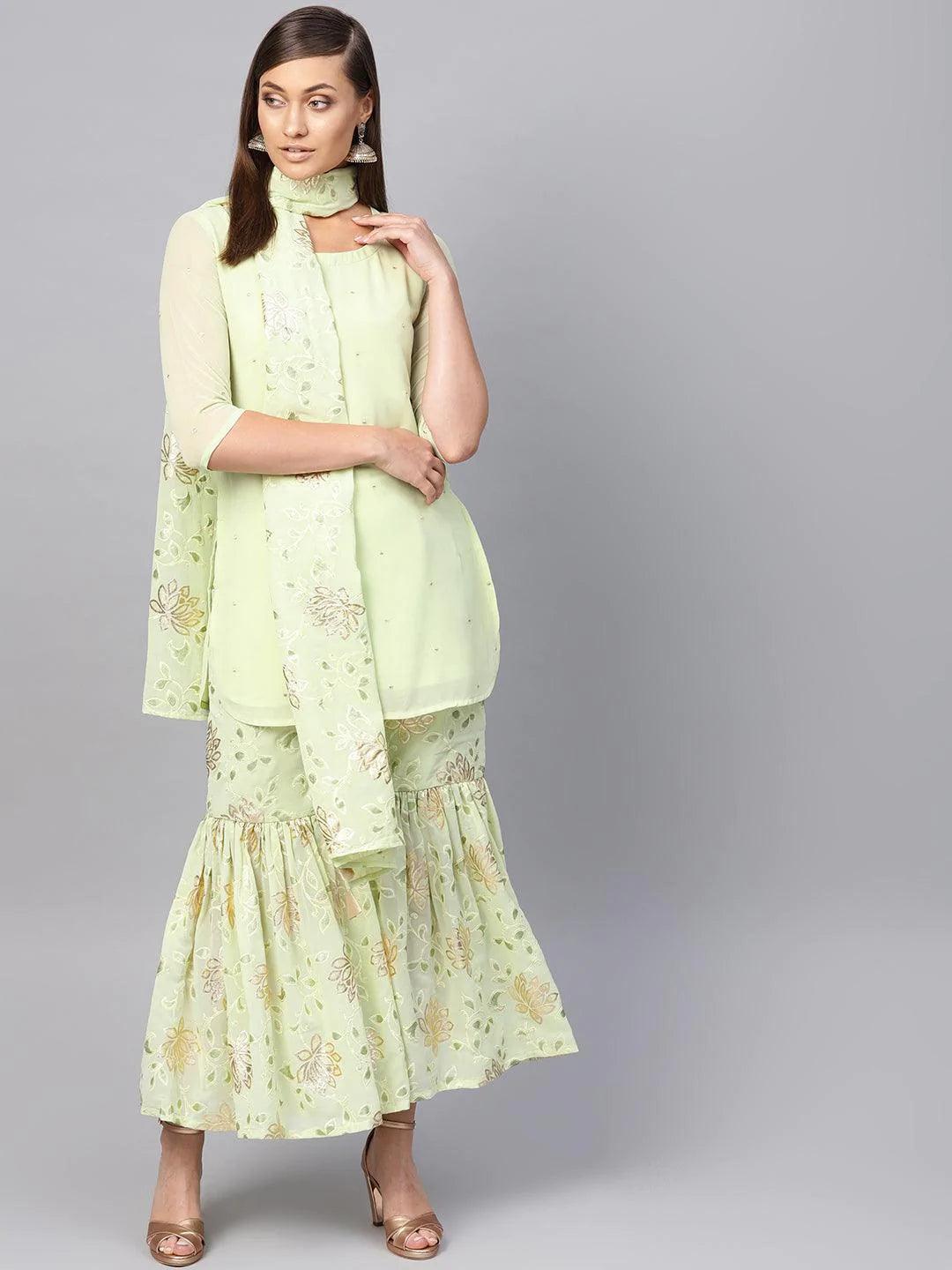 Green Printed Georgette Suit Set