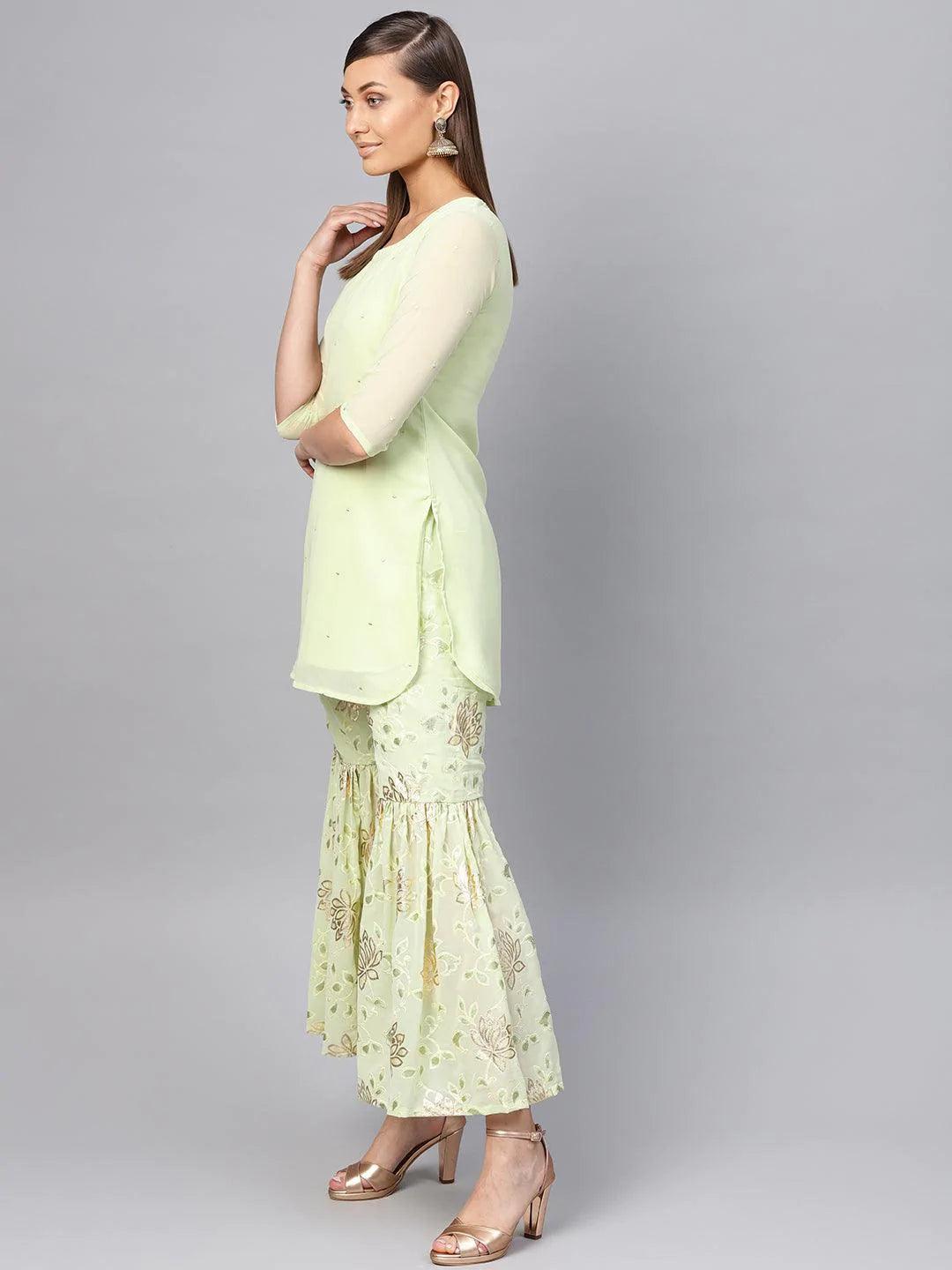 Green Printed Georgette Suit Set