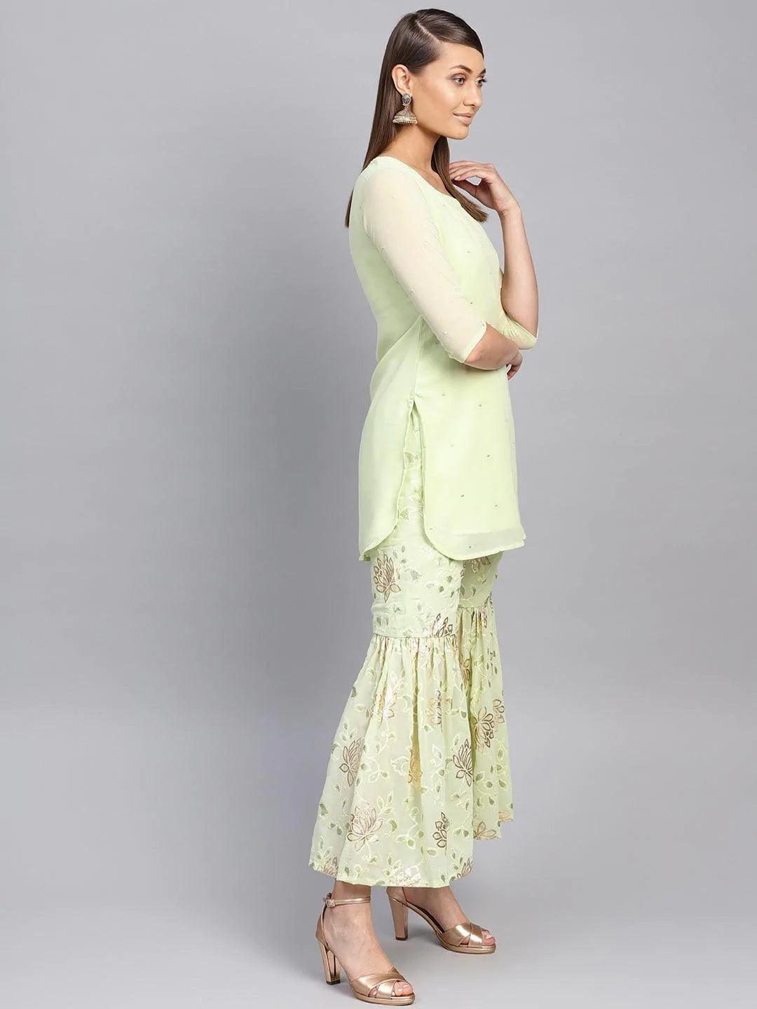 Green Printed Georgette Suit Set