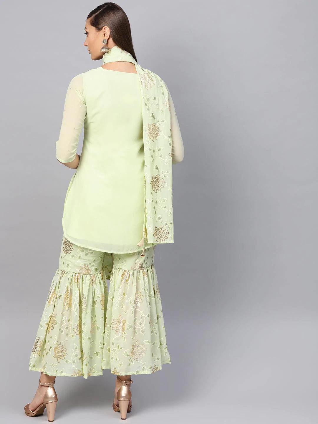 Green Printed Georgette Suit Set