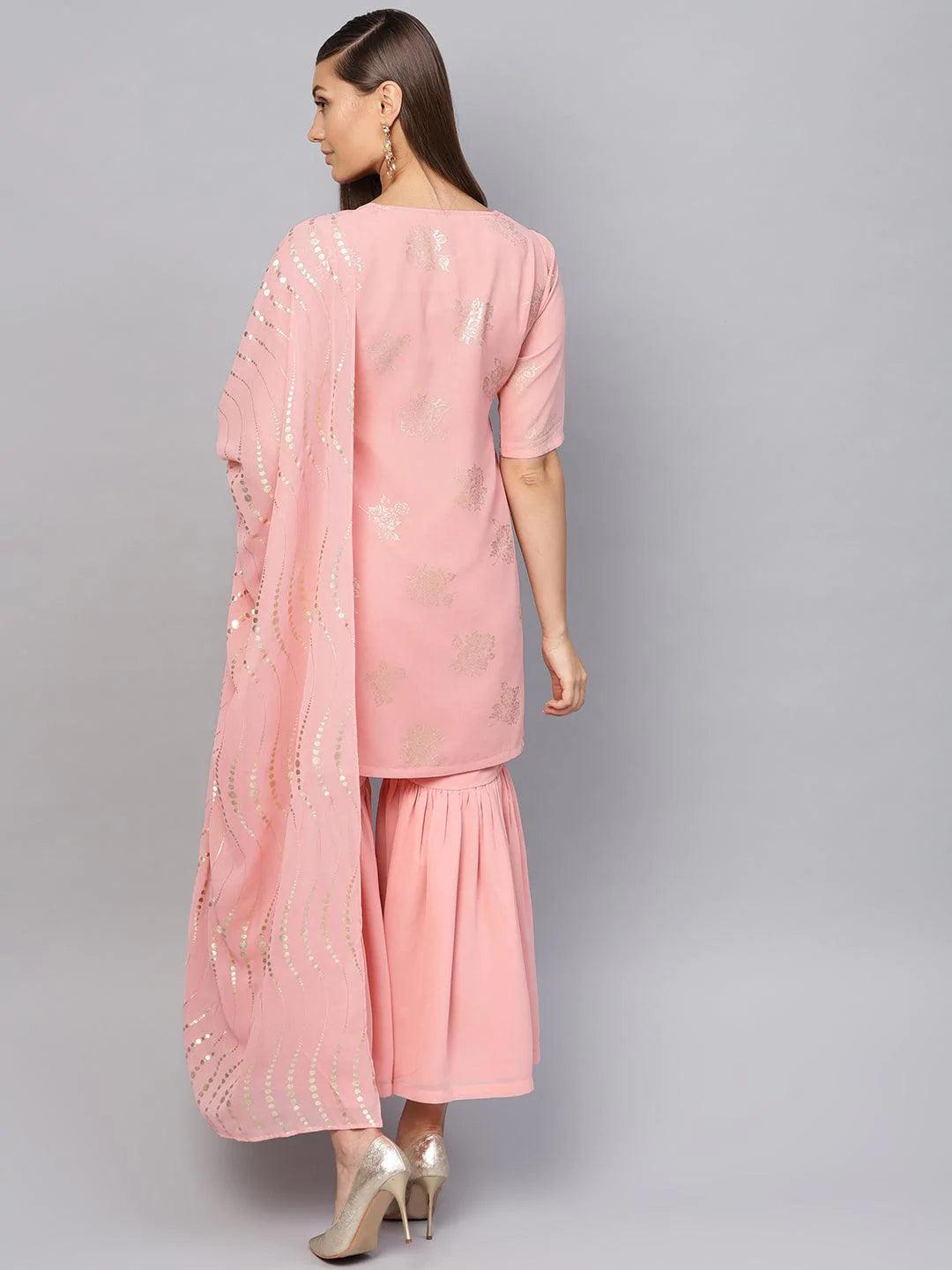 Pink Printed Georgette Suit Set