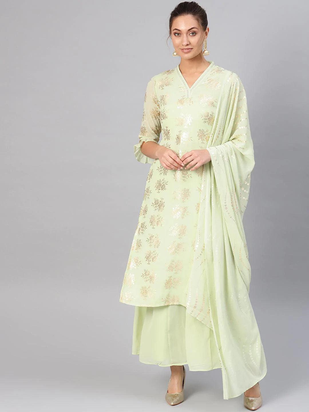 Green Printed Georgette Suit Set