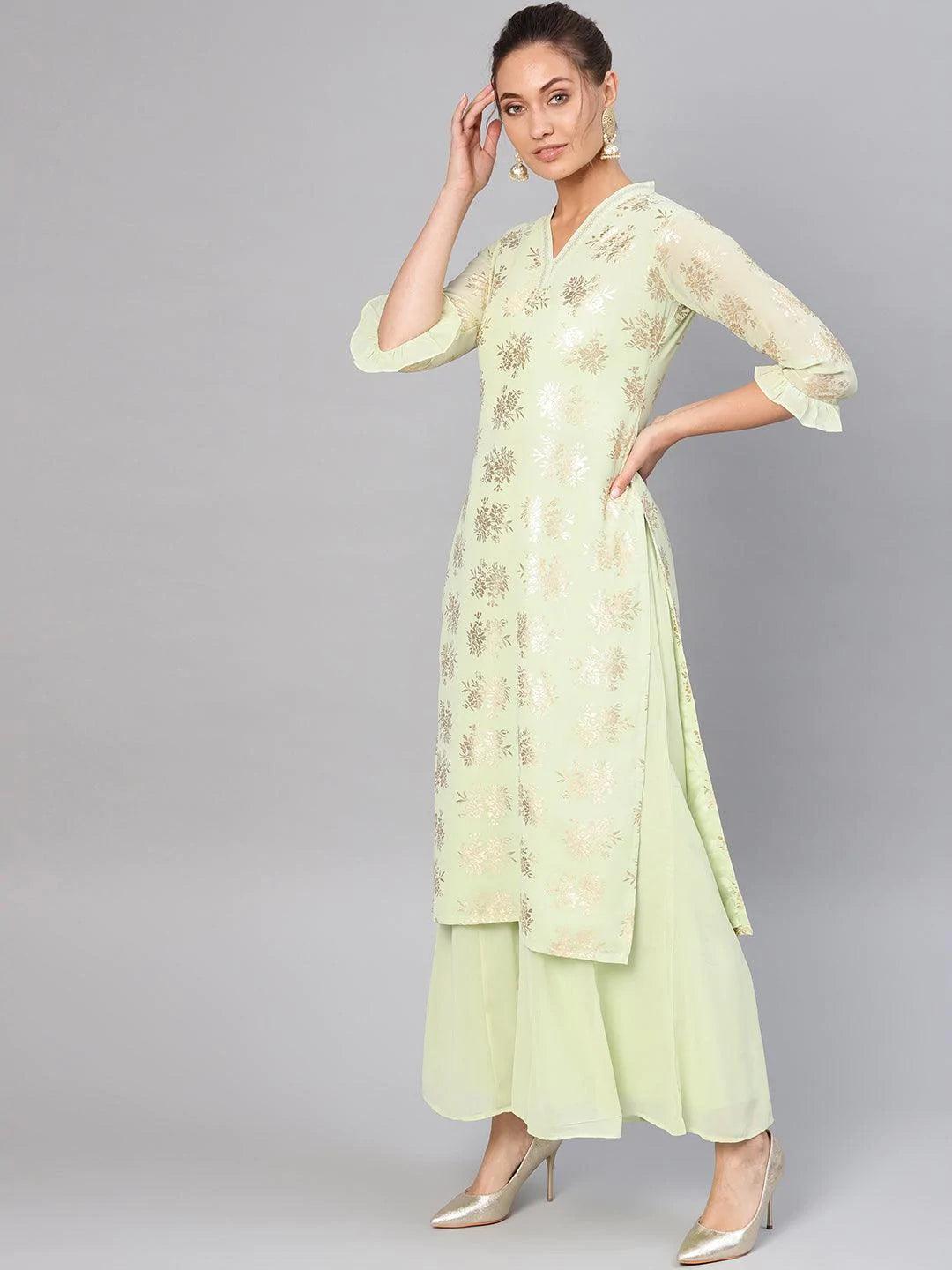 Green Printed Georgette Suit Set