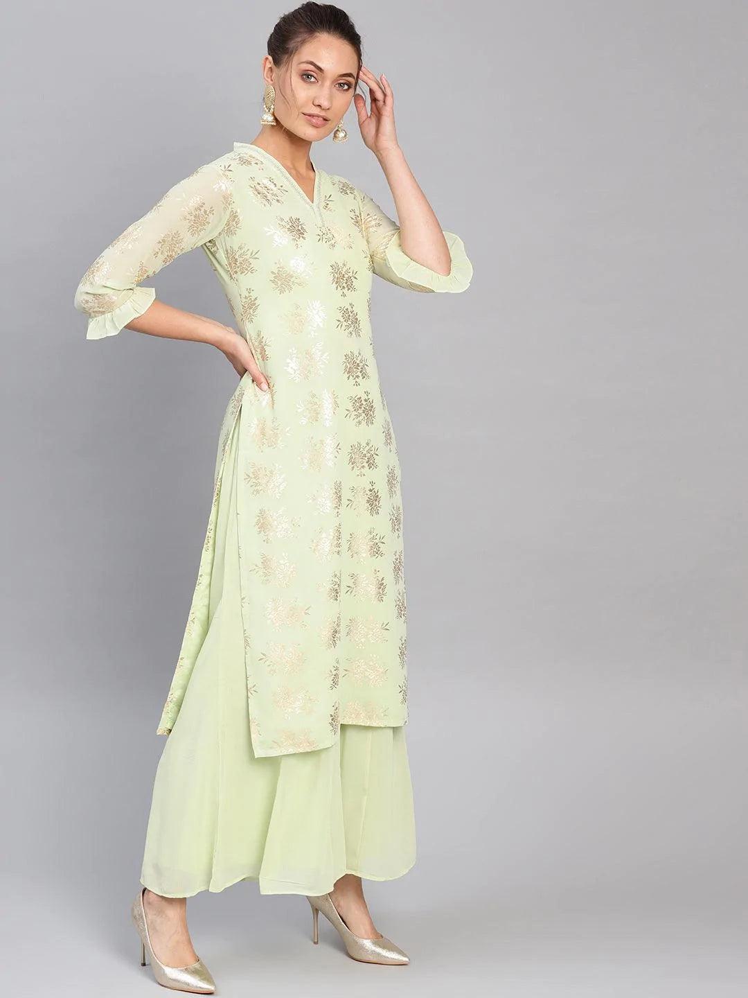 Green Printed Georgette Suit Set