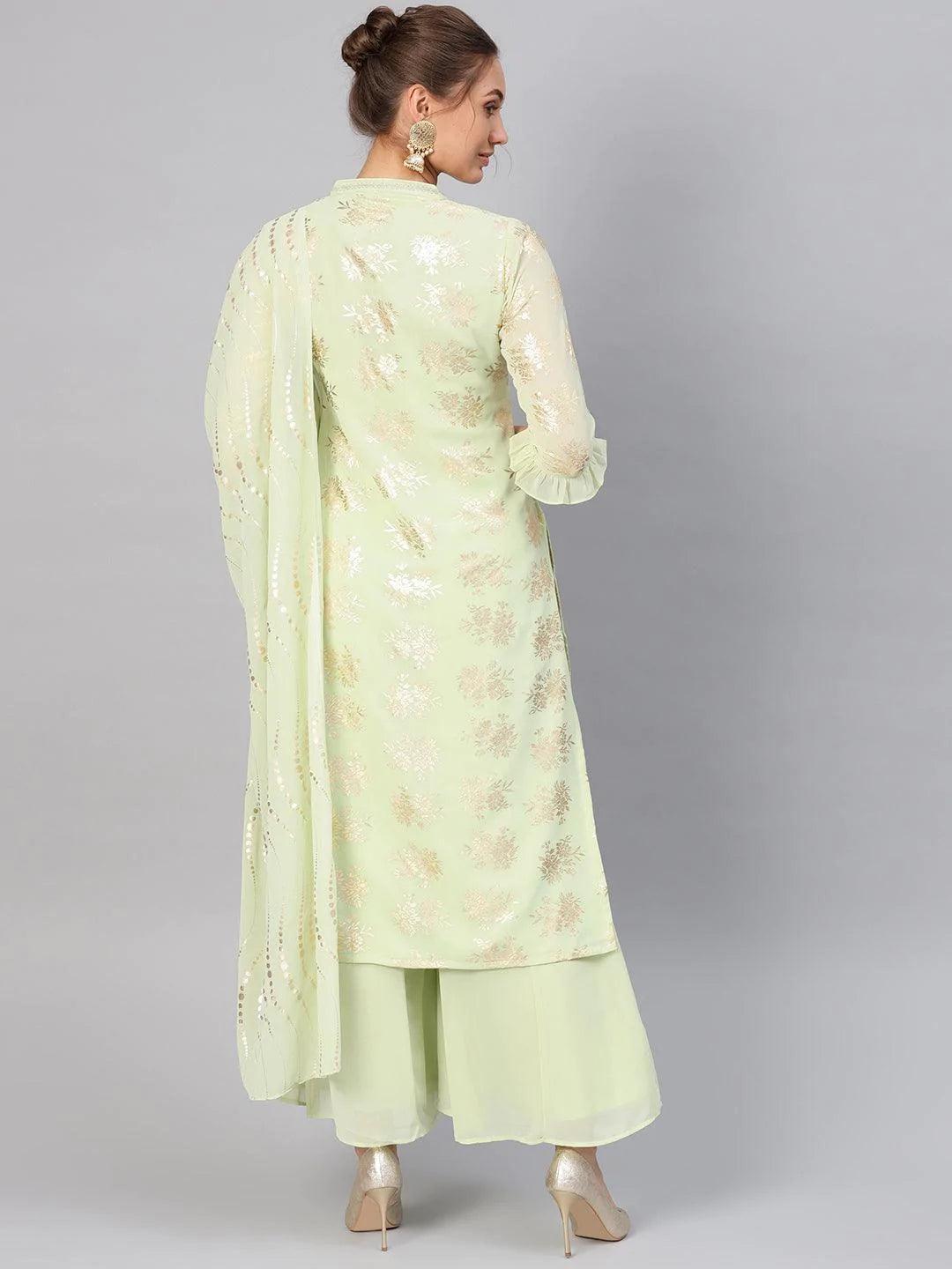 Green Printed Georgette Suit Set