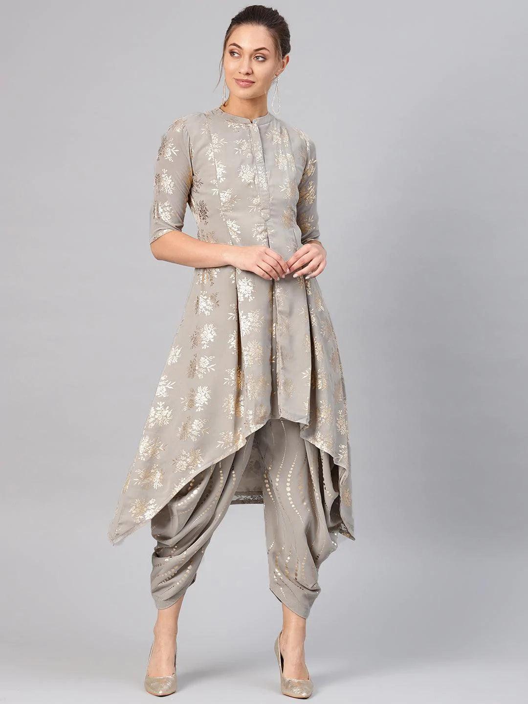 Grey Printed Georgette Kurta Set