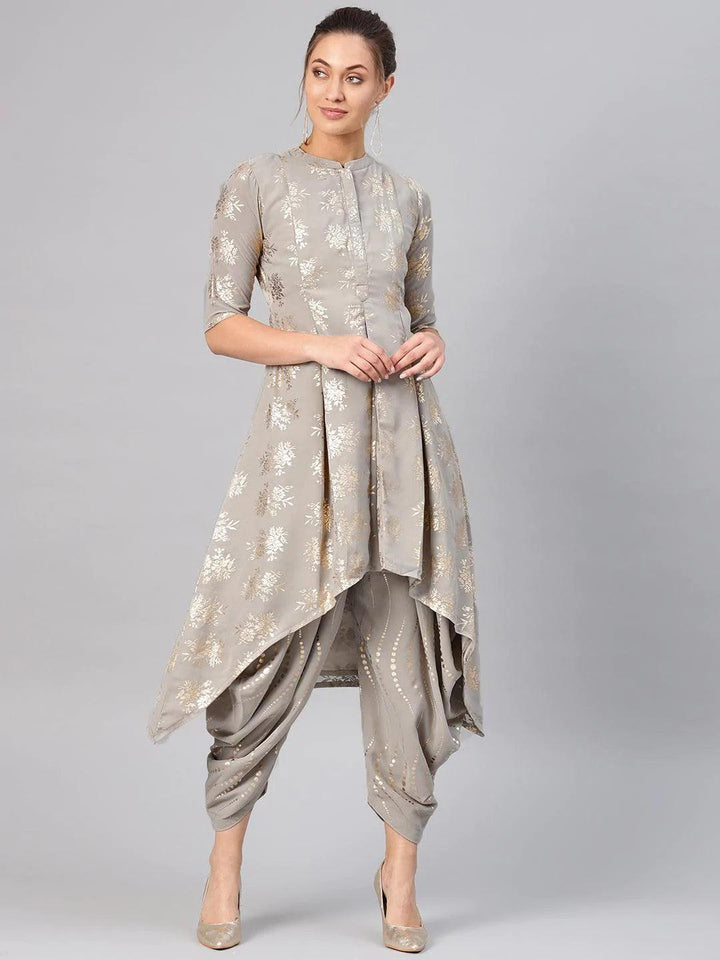 Grey Printed Georgette Kurta Set - ShopLibas