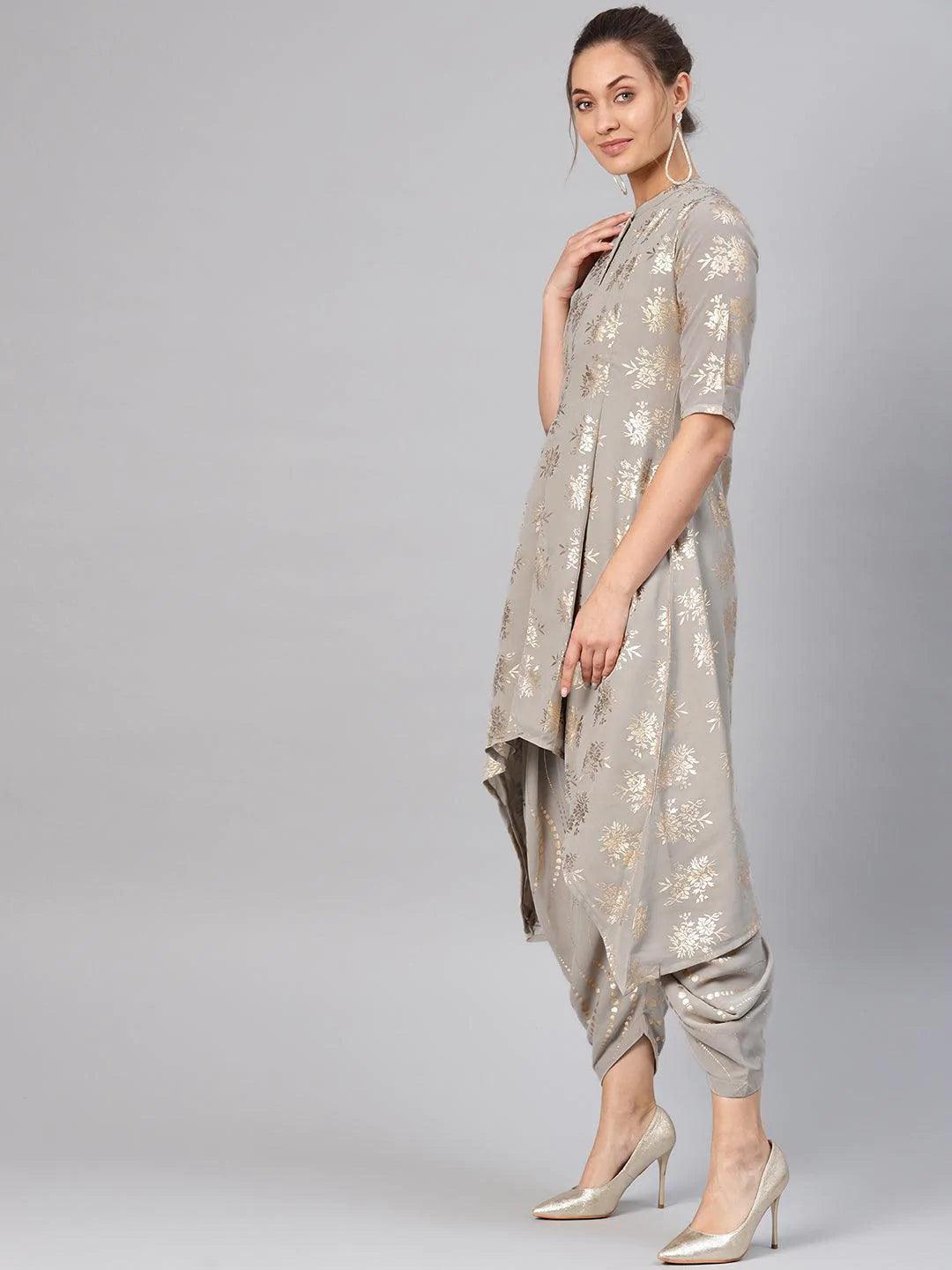 Grey Printed Georgette Kurta Set