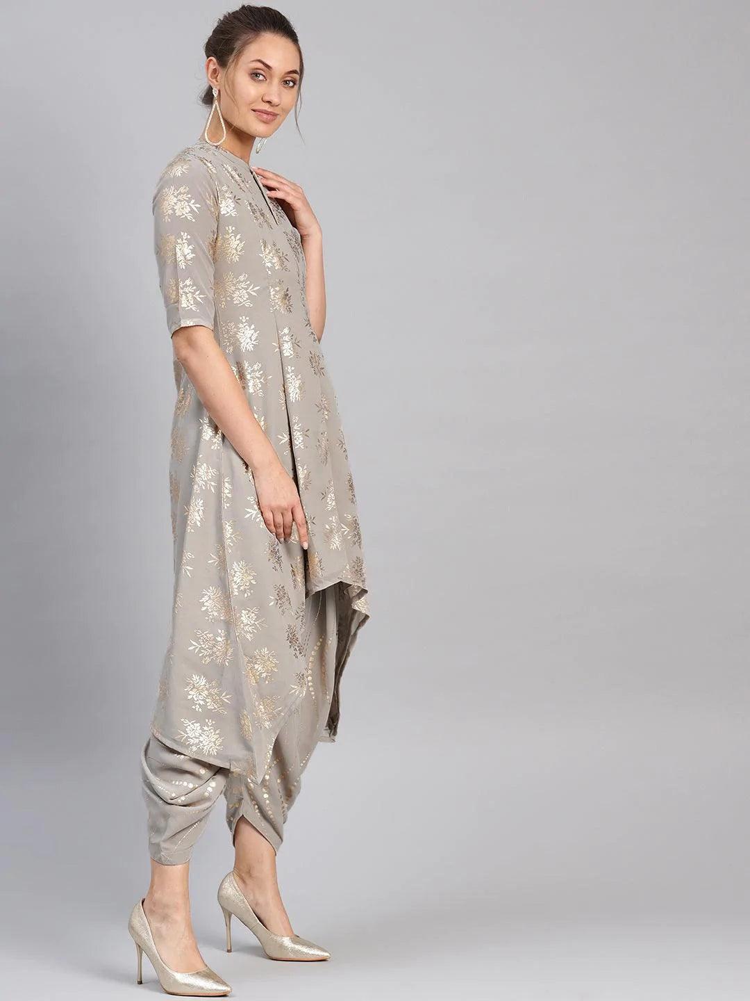 Grey Printed Georgette Kurta Set