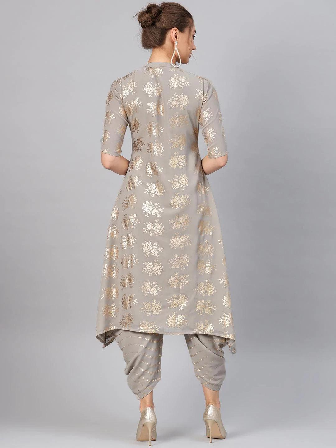 Grey Printed Georgette Kurta Set