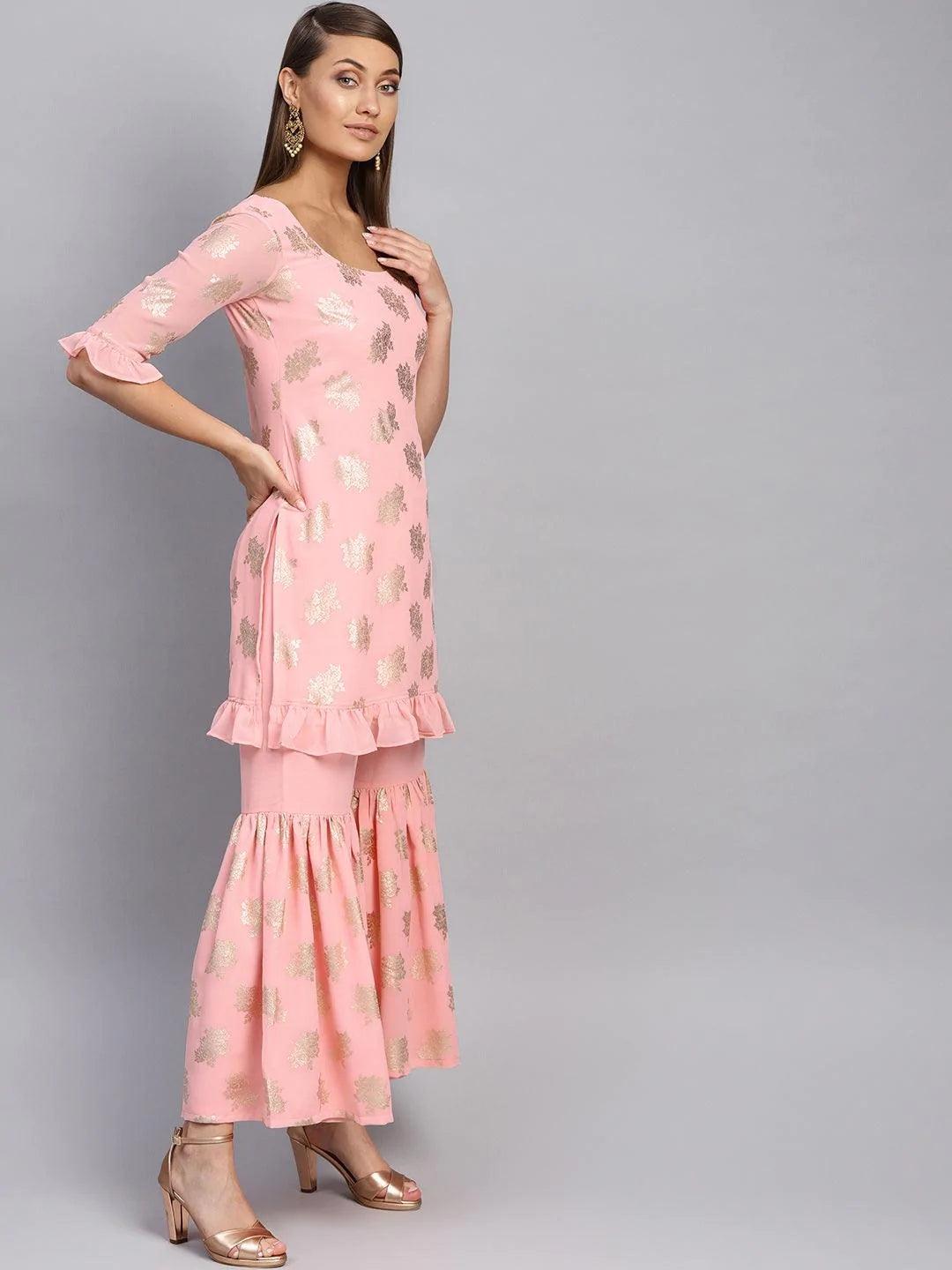 Pink Printed Georgette Suit Set