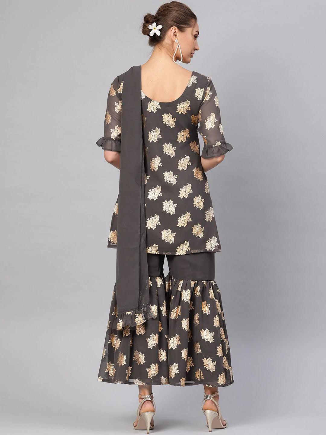 Grey Printed Georgette Suit Set