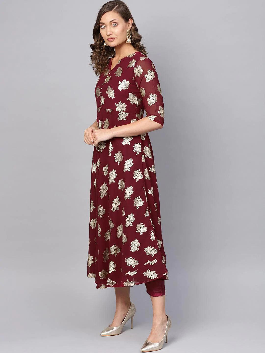 Maroon Printed Georgette Suit Set