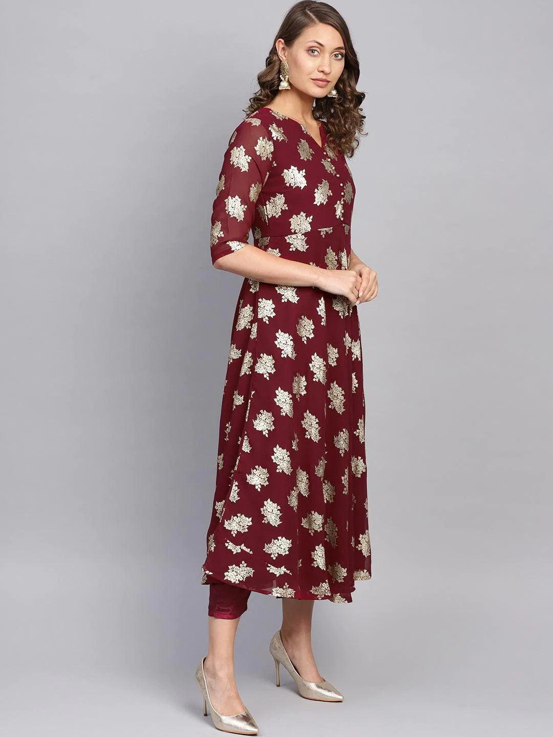 Maroon Printed Georgette Suit Set