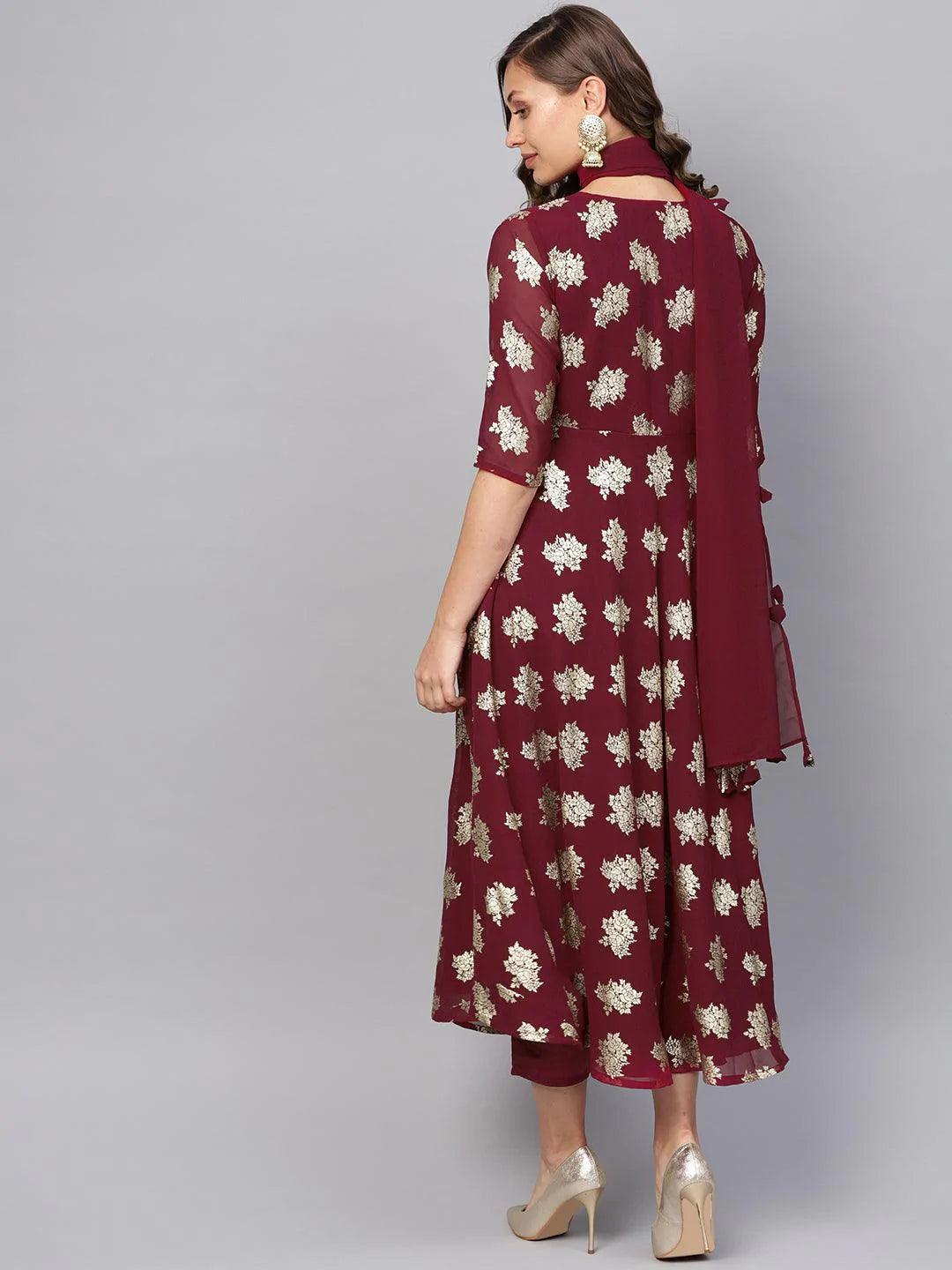 Maroon Printed Georgette Suit Set